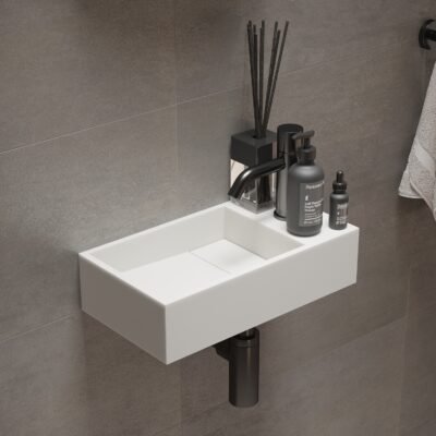 Ideavit CUBE 16″ Wall-Hung Washstand with a rectangular basin and single faucet hole