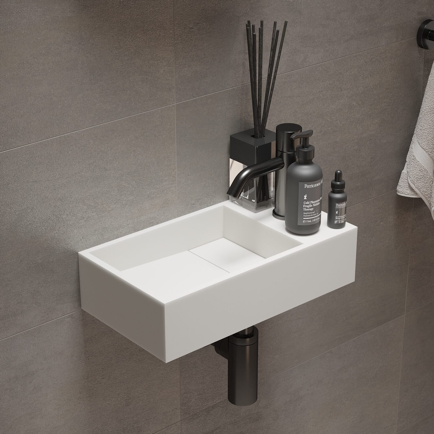 Ideavit CUBE 16″ Wall-Hung Washstand with a rectangular basin and single faucet hole