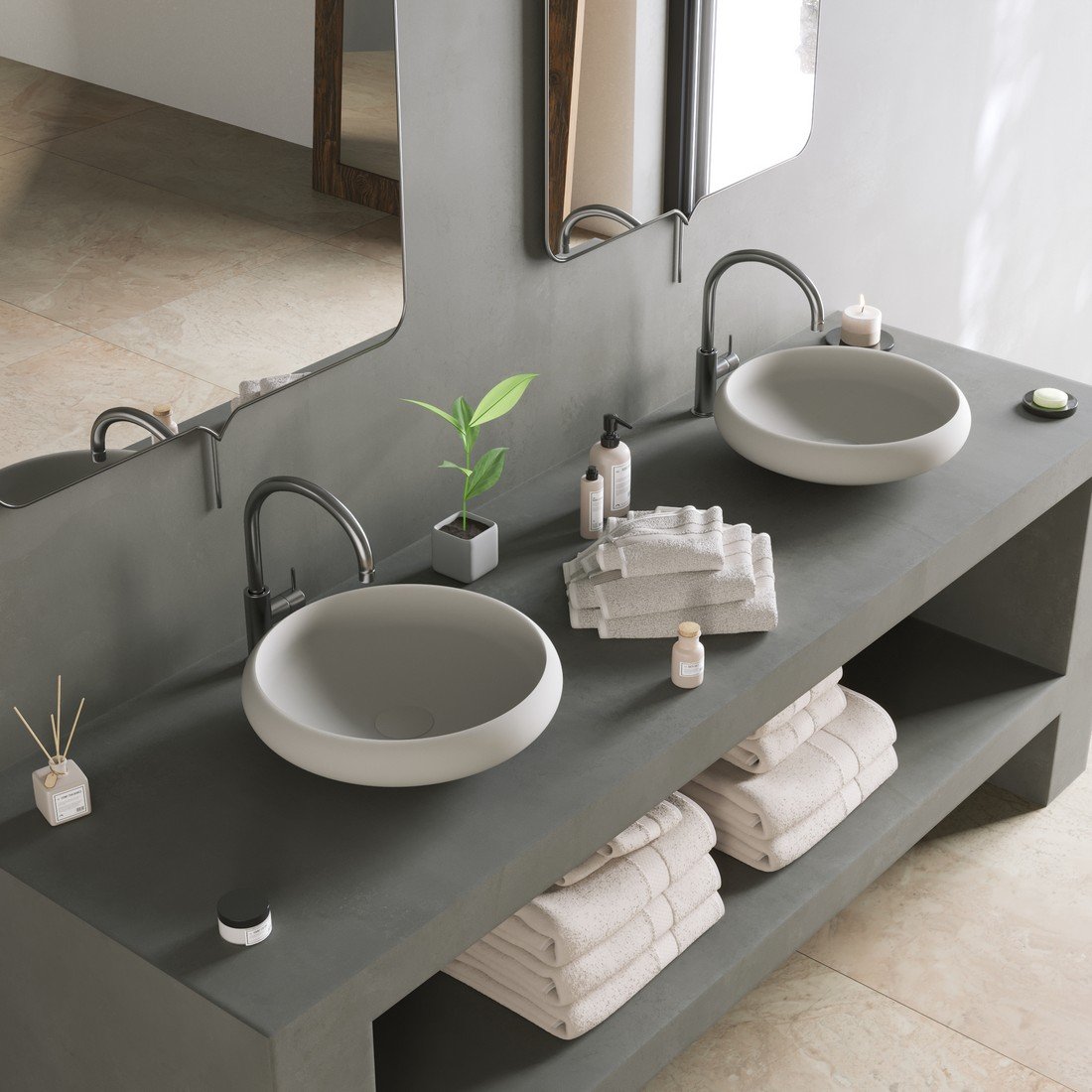 The EGO Counter Vessel by Ideavit View from top of the EGO Counter Vessel by Ideavit, in a clean white matte finish offering versatile design options