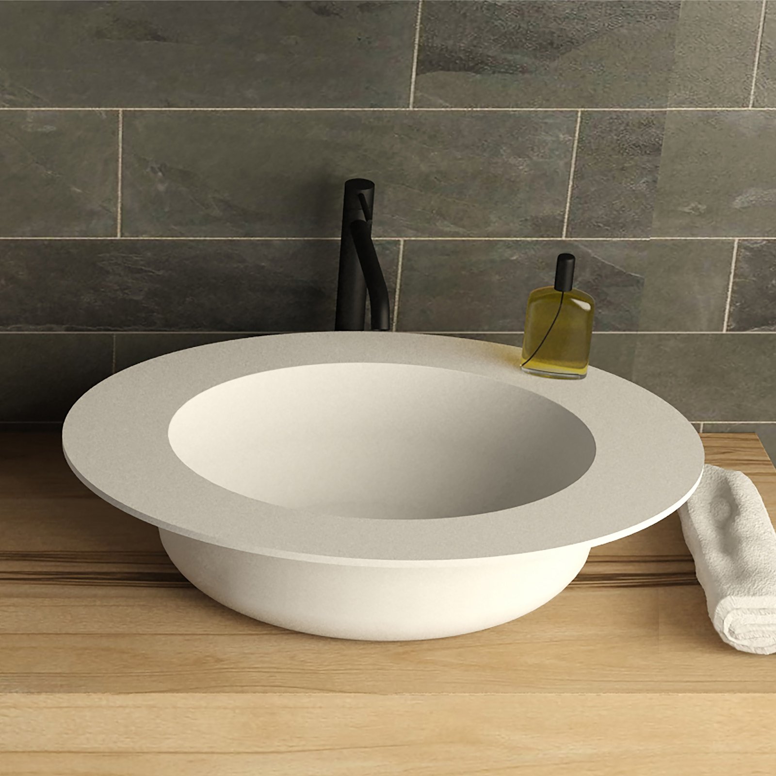 The CAP 24 washbasin from Ideavit Detailed view of the CAP 24 washbasin from Ideavit, highlighting its smooth surface and minimalist aesthetic