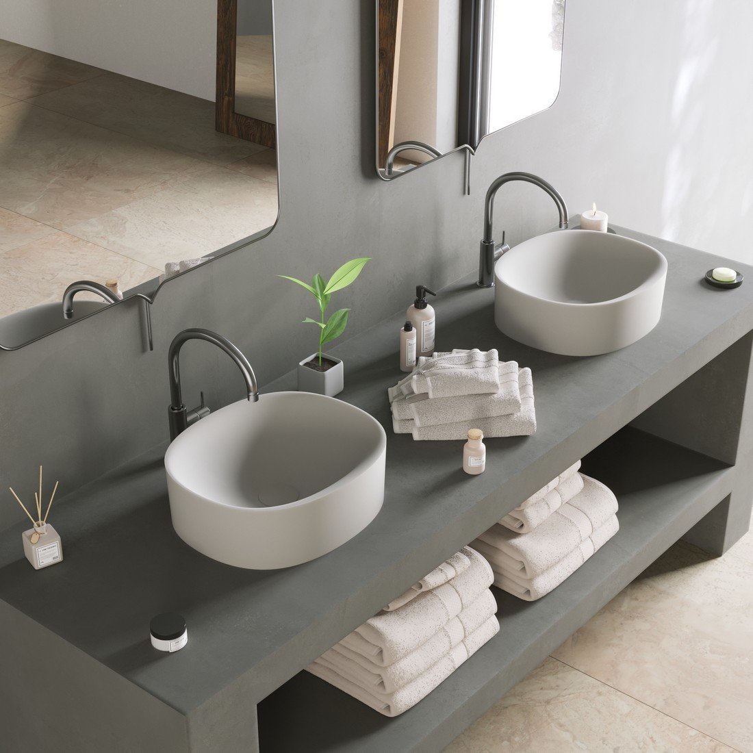 The Round CLIFF Counter Vessel in a compact design, made from solid surface material