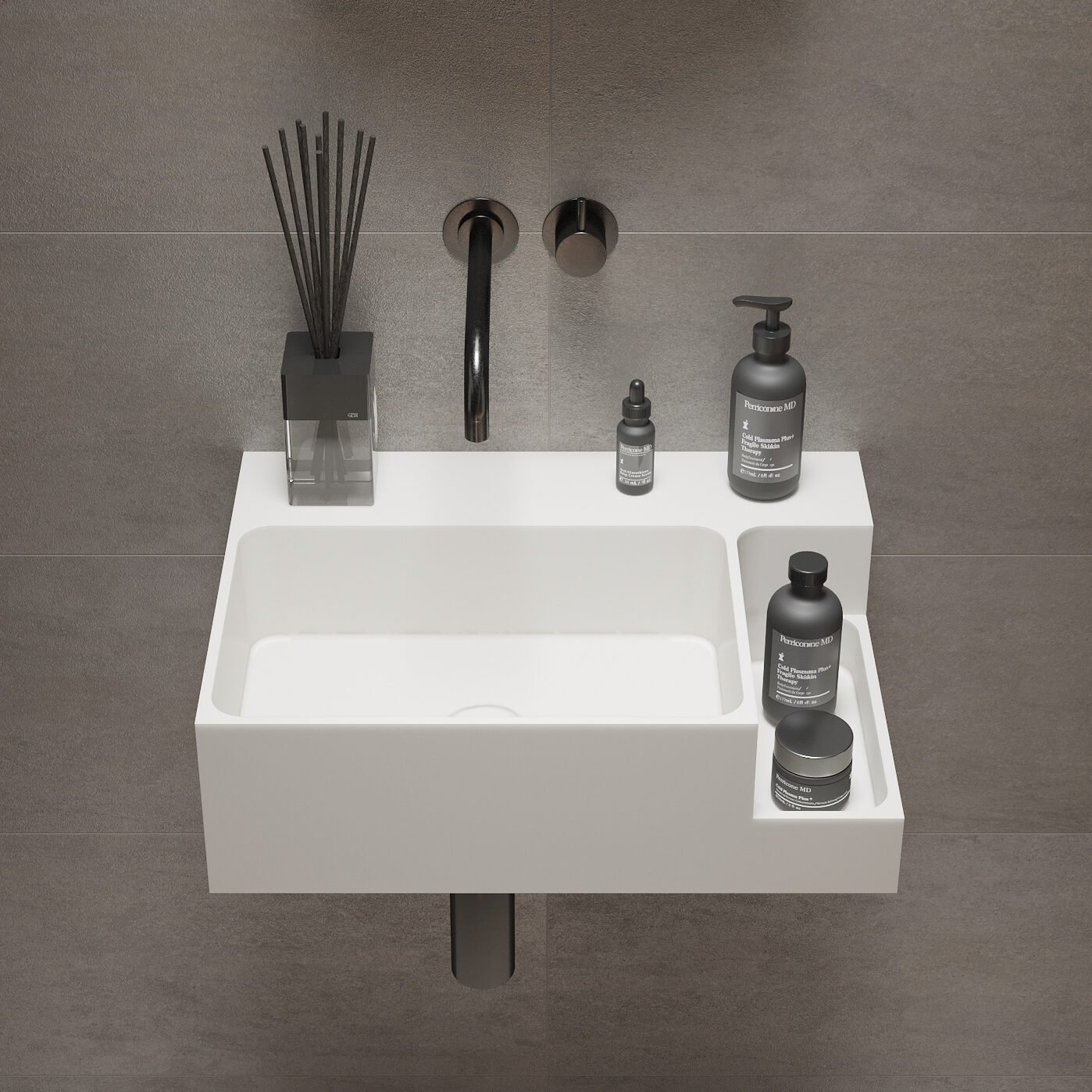 DUO 20″ Wide Washstand by Ideavit DUO 20″ Wide Washstand by Ideavit featuring a compact design with side tray and sleek minimalist look