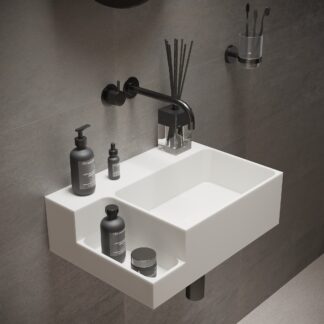 Ideavit DUO 20&Prime; Wall-Mounted Washstand with right side tray for added storage space, perfect for modern bathrooms