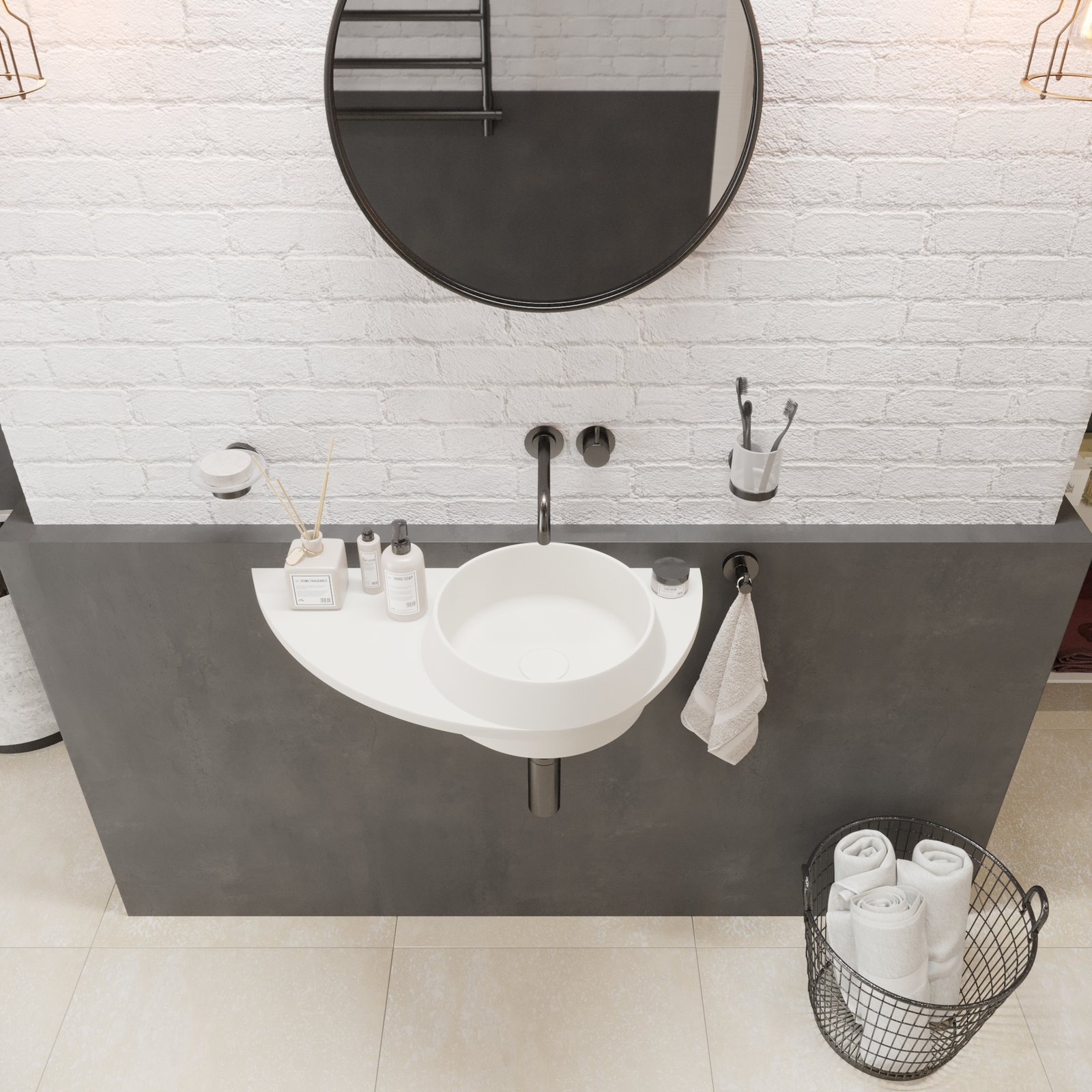 Elegant DUO countertop washstand Elegant DUO countertop washstand featuring soft, clean lines and a durable matte-colored gel coat finish