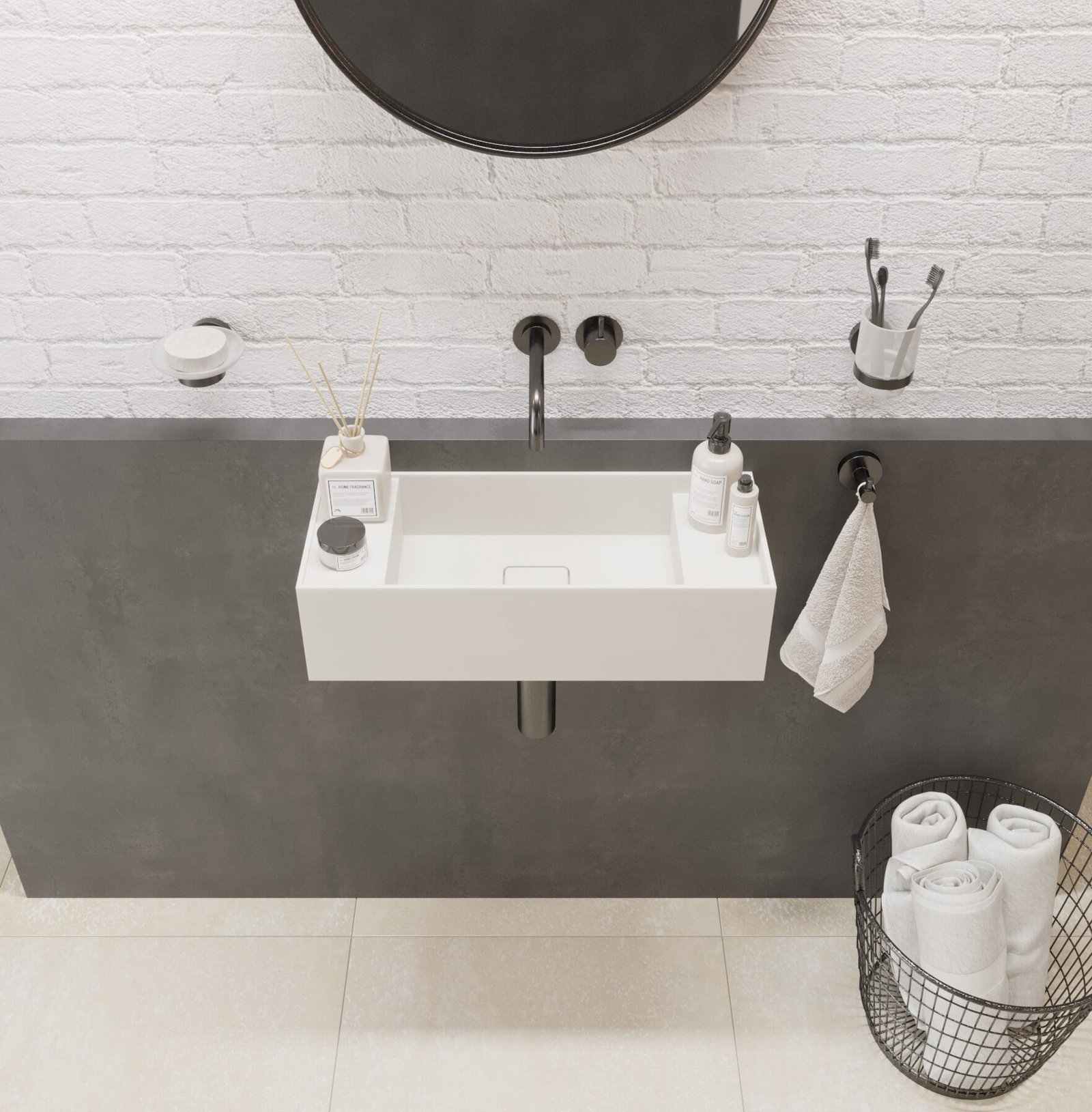 Contemporary wall-hung washstand by Ideavit, model BLISS PS IDV-290280, featuring matte white finish and solid surface construction