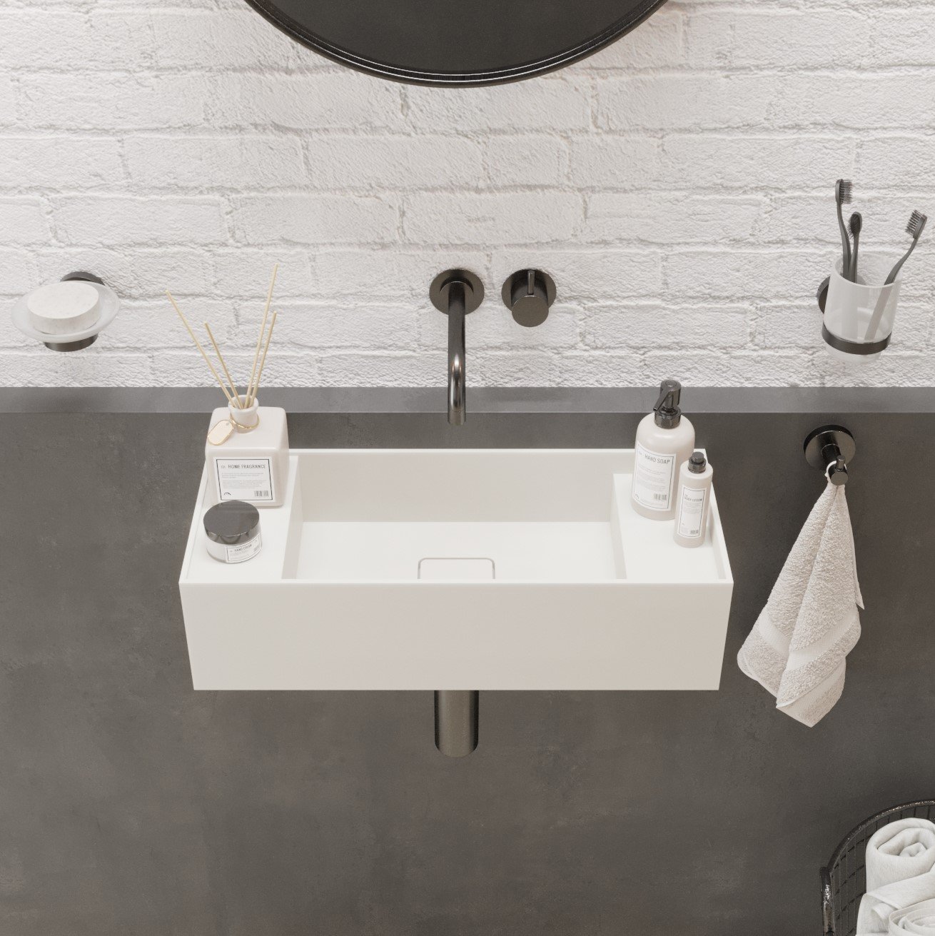 Ideavit BLISS wall-hung washstand, 22 inches, reversible matte white with two height-adjustable shelves