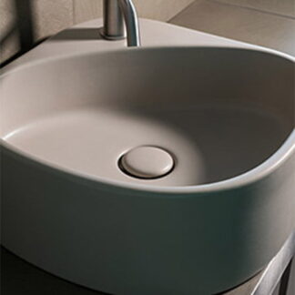 Premium beige ceramic washbasin from Moab80’s ELLE line, offering a hand-crafted look and contemporary stylistic innovation