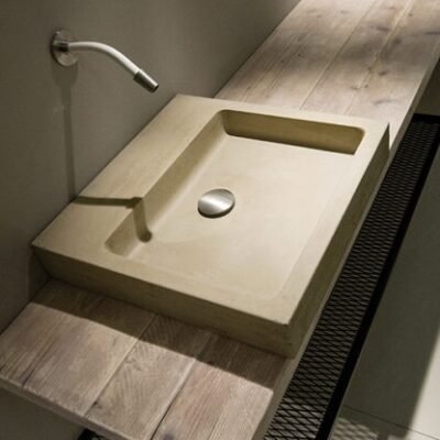 ELLE line countertop square cement washbasin, crafted with water-repellent additives for a handmade look