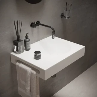 NEXT 24″ Wide Wall-Hung Washstand by Ideavit in matte white with a round basin and towel bar