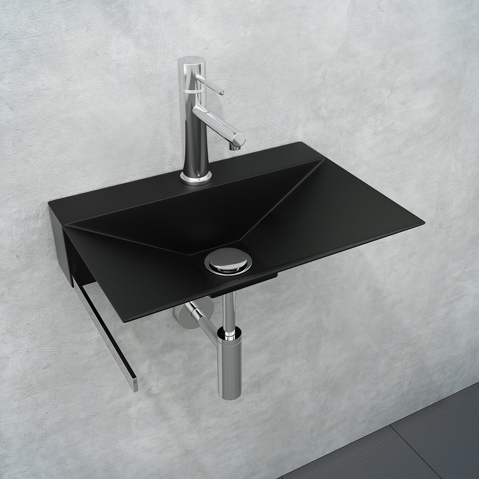 Minimalist black stainless steel wall-mounted washstand Minimalist black stainless steel wall-mounted washstand with customizable color options