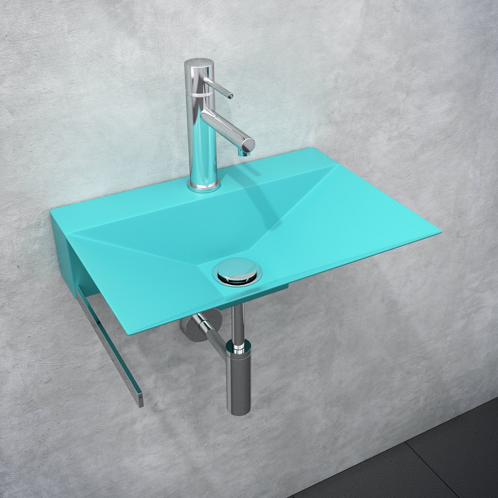 Contemporary blue wall-mounted washstand Contemporary blue wall-mounted washstand crafted from stainless steel, available in vibrant colors