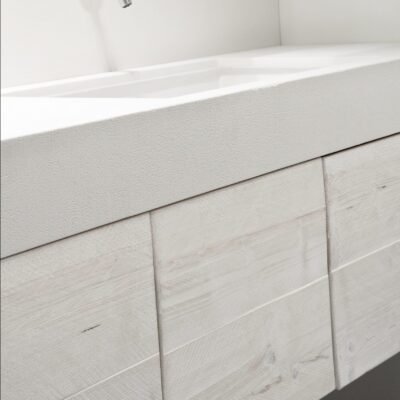 A stylish bathroom vanity cabinet featuring bleached spruce wood doors or drawers, available without a countertop