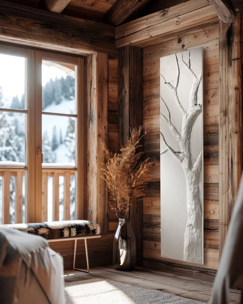 Ateliers CINIER Tree bath towel warmer radiator—a masterpiece of European craftsmanship, handcrafted from Olycal® stone for even heat distribution, energy efficiency, and a nature-inspired design that transforms your bathroom into a serene oasis.
