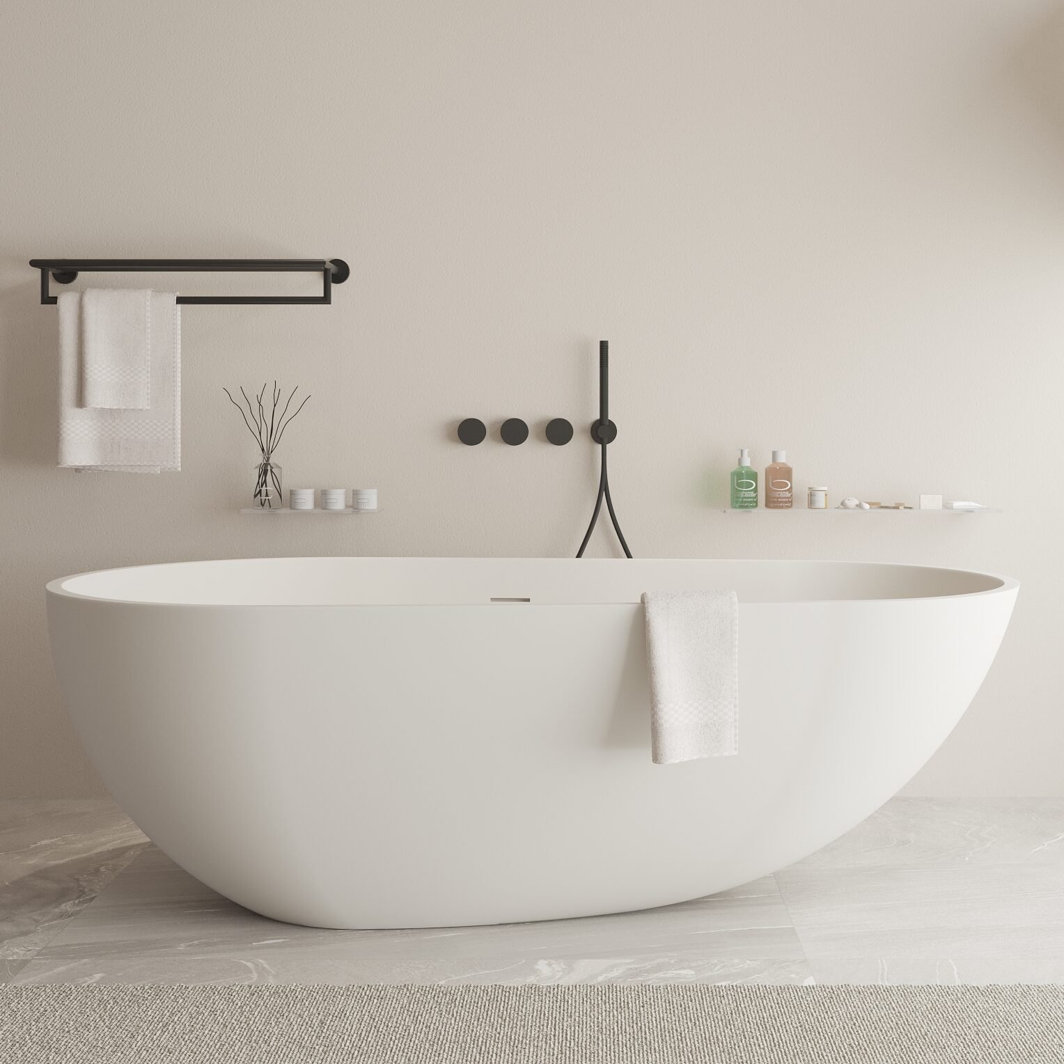 SURF designer oval freestanding bathtub SURF designer oval freestanding bathtub by Ideavit in a contemporary bathroom