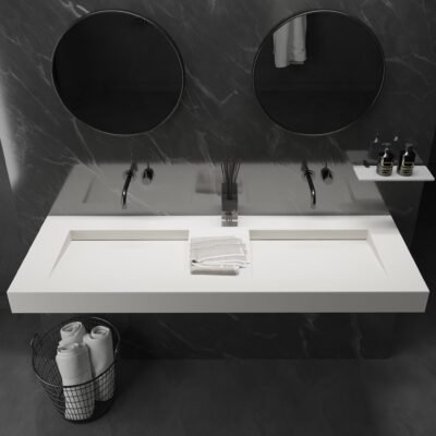 Ideavit SQUARE 59-inch wide double vanity with two basins in matte white solid surface