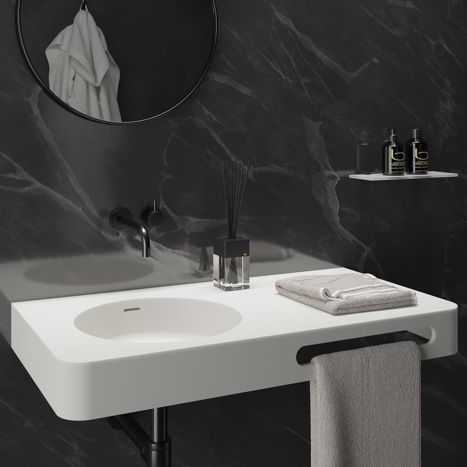 The BRIO 35″ Vanity Crafted from solid surface material with a matte finish, the BRIO 35″ Vanity offers durability, elegance, and ample surface area