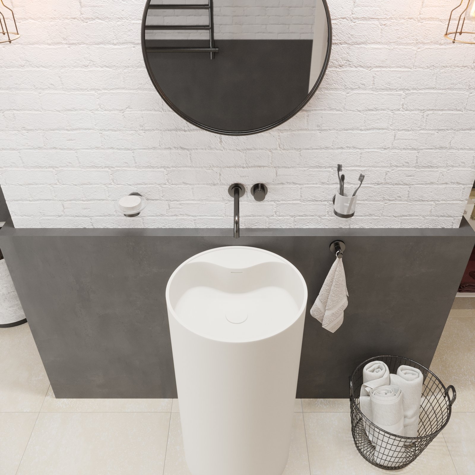 Elegant and scratch-resistant ROLL circular pedestal sink by Ideavit