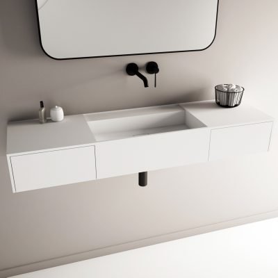 The BLISS 55″ Wide Wall-Hung Vanity by Ideavit offers modern design and practical storage with two spacious drawers