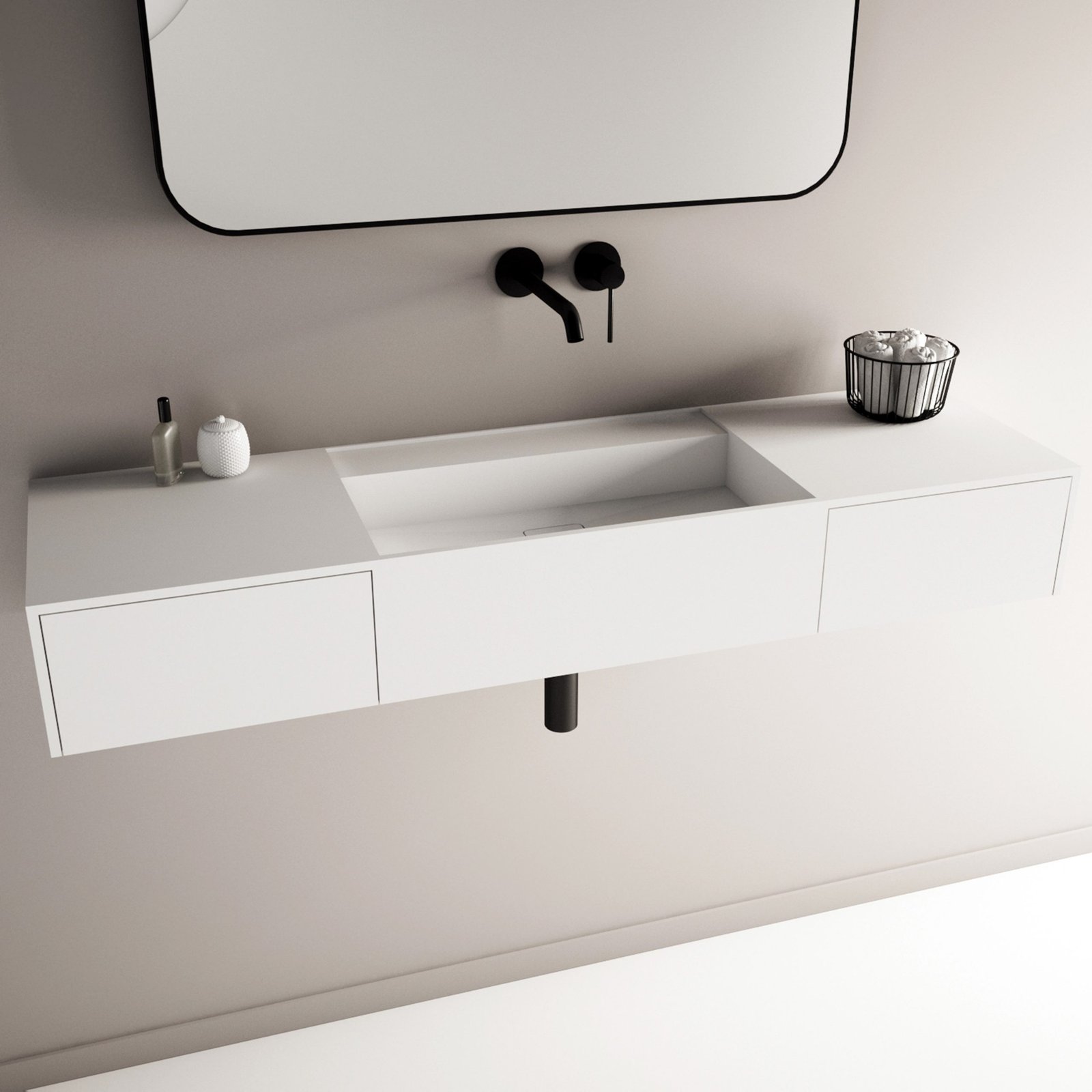 The BLISS 55″ Wide Wall-Hung Vanity by Ideavit The BLISS 55″ Wide Wall-Hung Vanity by Ideavit offers modern design and practical storage with two spacious drawers