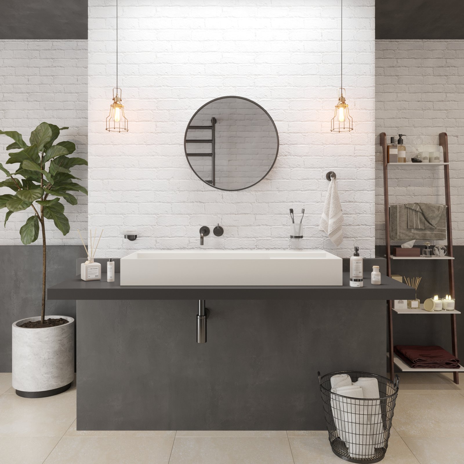 36-inch wide wall-hung vanity by Ideavit 36-inch wide wall-hung vanity by Ideavit featuring minimalist design, matte white finish, and added shelf storage