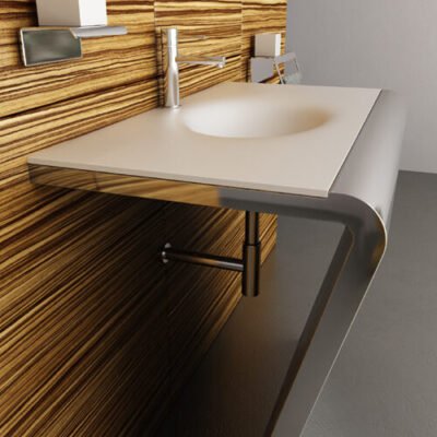 75 Series console with Corian counter, oval sink, and stainless steel frame, offering Italian-made quality and durability