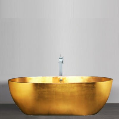 Stone1 Gold Freestanding Bathtub by AquaDesign with a luxurious yellow-gold leaf finish