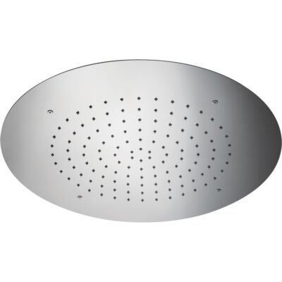 Ceiling-mounted and crafted from durable 304 stainless steel, the 22″ Round Rain Shower Head by Rain Therapy features limescale-resistant rubber nozzles for a smooth rainfall effect