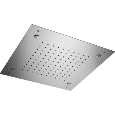 A sophisticated 17″ square rain shower head with mist jets by Rain Therapy, featuring a rain canopy with 100 rubber nozzles and 4 mist jets for a luxurious dual-function shower