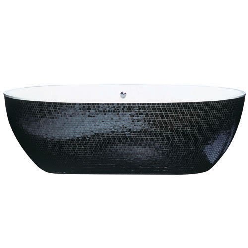 The sleek STONE1 bathtub's gorgeous black mosaic outside and matte white inside