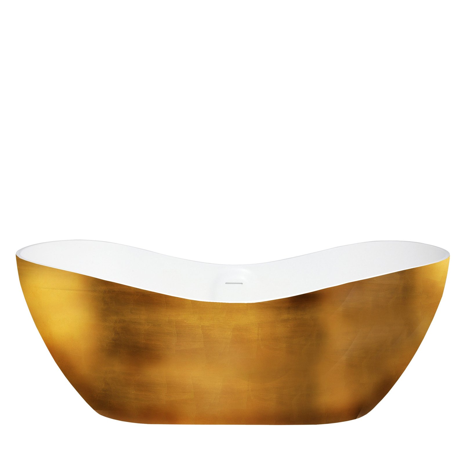 Elevate your bathroom’s style with the Aquamar Gold Freestanding Bathtub, featuring soft organic curves and a matte white interior paired with a stunning gold leaf exterior