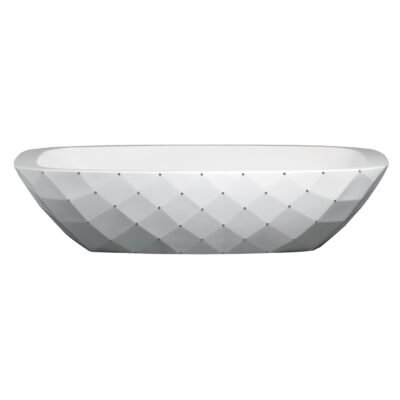 Diamond Freestanding Bathtub by AquaDesign with Swarovski crystals on square corners, glossy white finish