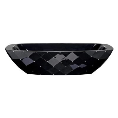 Diamond Freestanding Bathtub by AquaDesign with Swarovski crystals on square corners, glossy black finish