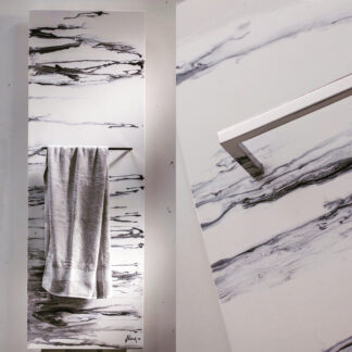 A sleek and luxurious Ateliers CINIER marble bath towel warmer radiator, featuring Olycal® stone for efficient heat distribution
