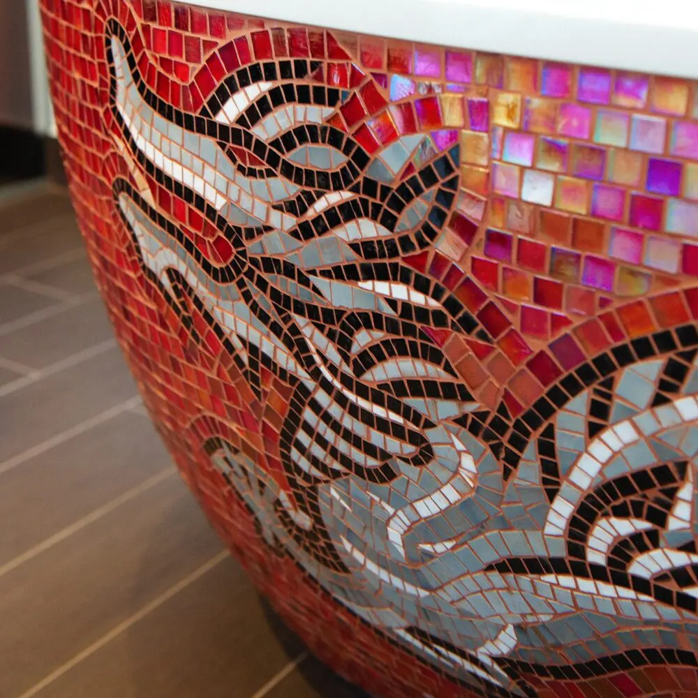 Artistic Freestanding Bathtub with Chinese dragon mosaic details