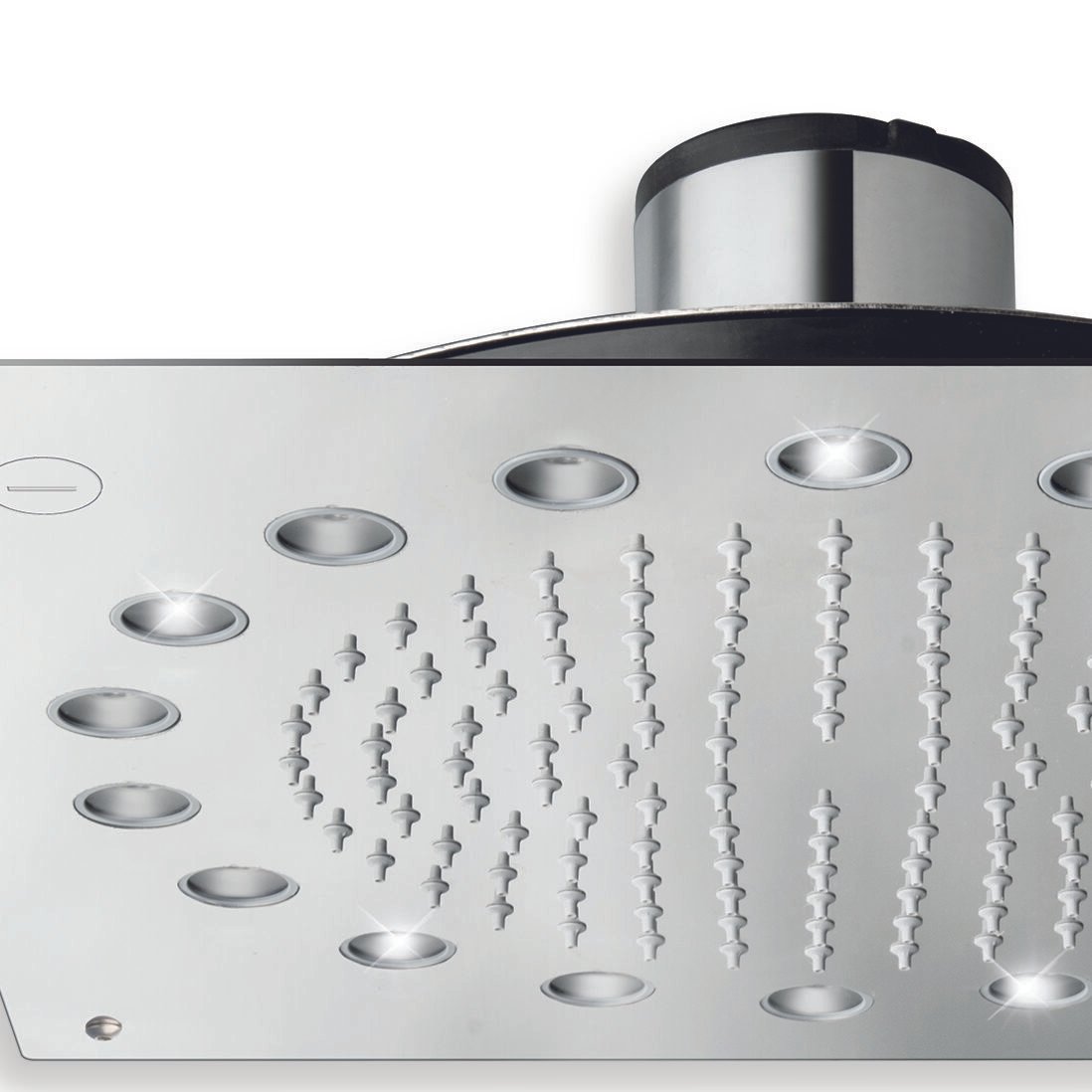 Premium Italian-crafted LED light shower head Premium Italian-crafted LED light shower head, 14″ square, offering rain shower functionality and chromotherapy