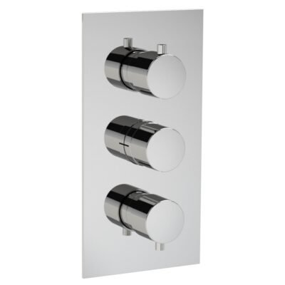 Circle thermostatic valve with 2-way diverter in polished chrome, featuring sleek round design, durable brass trim, and multiple customizable finish options