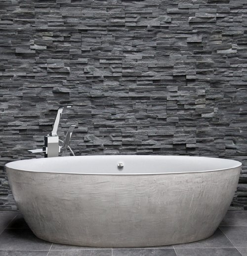 Modern freestanding bathtub in Polyclean material with optional colors and polished chrome drain