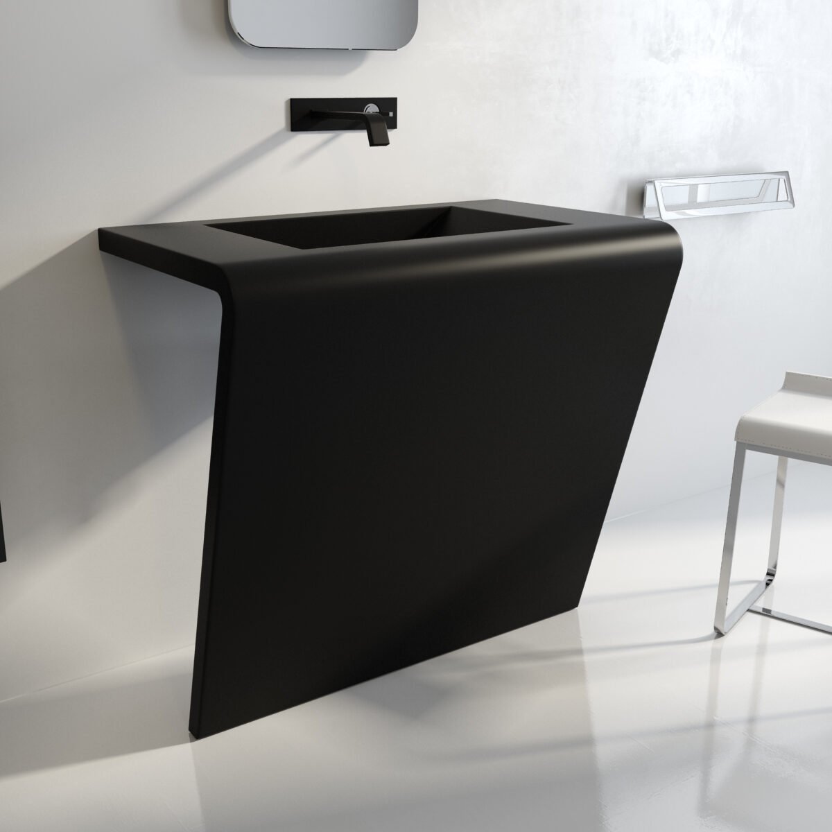 Italian-made 75 Series console with oval washbasin Italian-made 75 Series console with oval washbasin, crafted from glossy white stainless steel, available in various sink styles