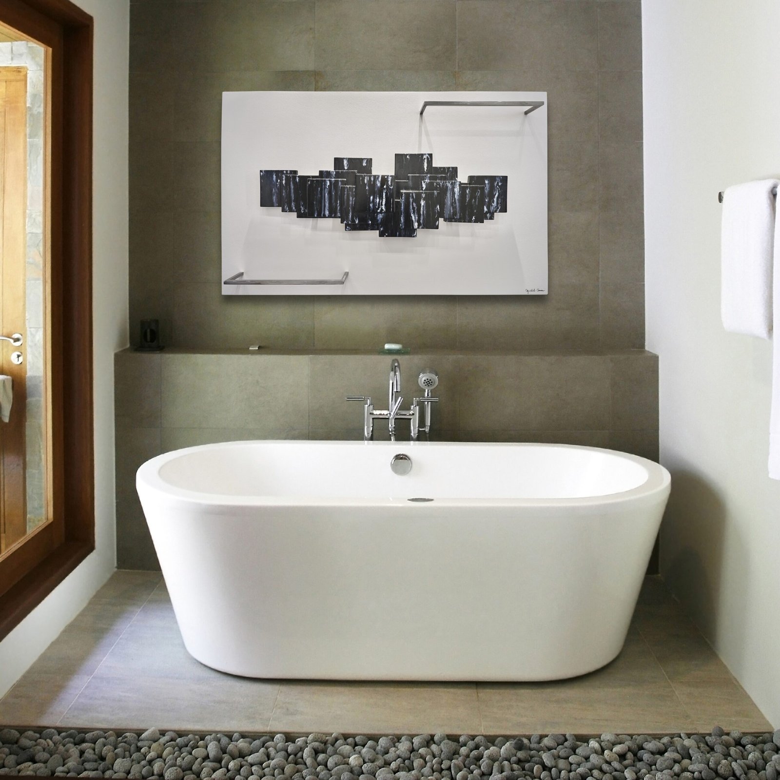 Sculptural towel warmer radiator by Ateliers CINIER, blending art-inspired design with energy-efficient heating