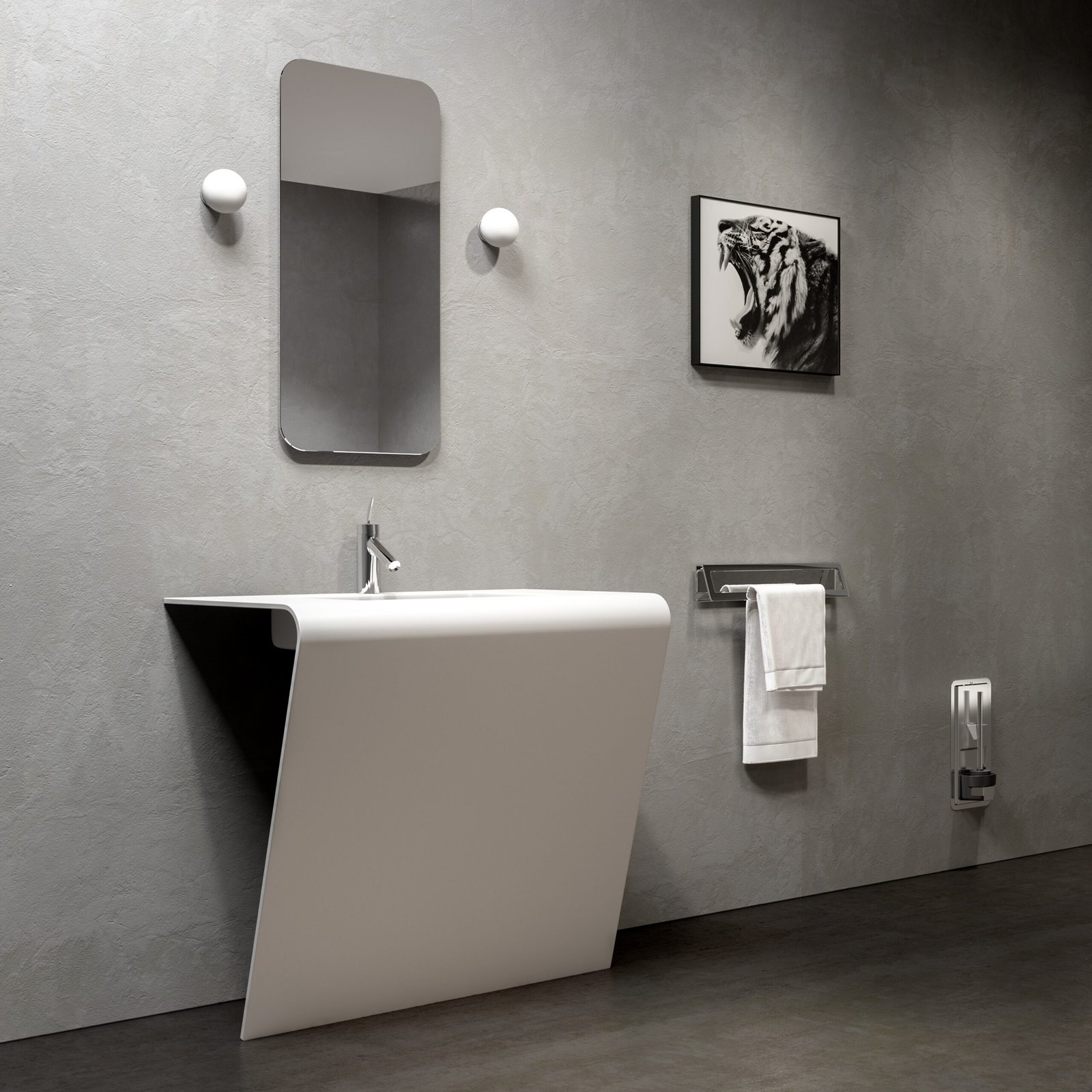 Italian-designed 75 Series console featuring a curved front Italian-designed 75 Series console featuring a curved front, integrated rectangular washbasin, and stainless steel construction