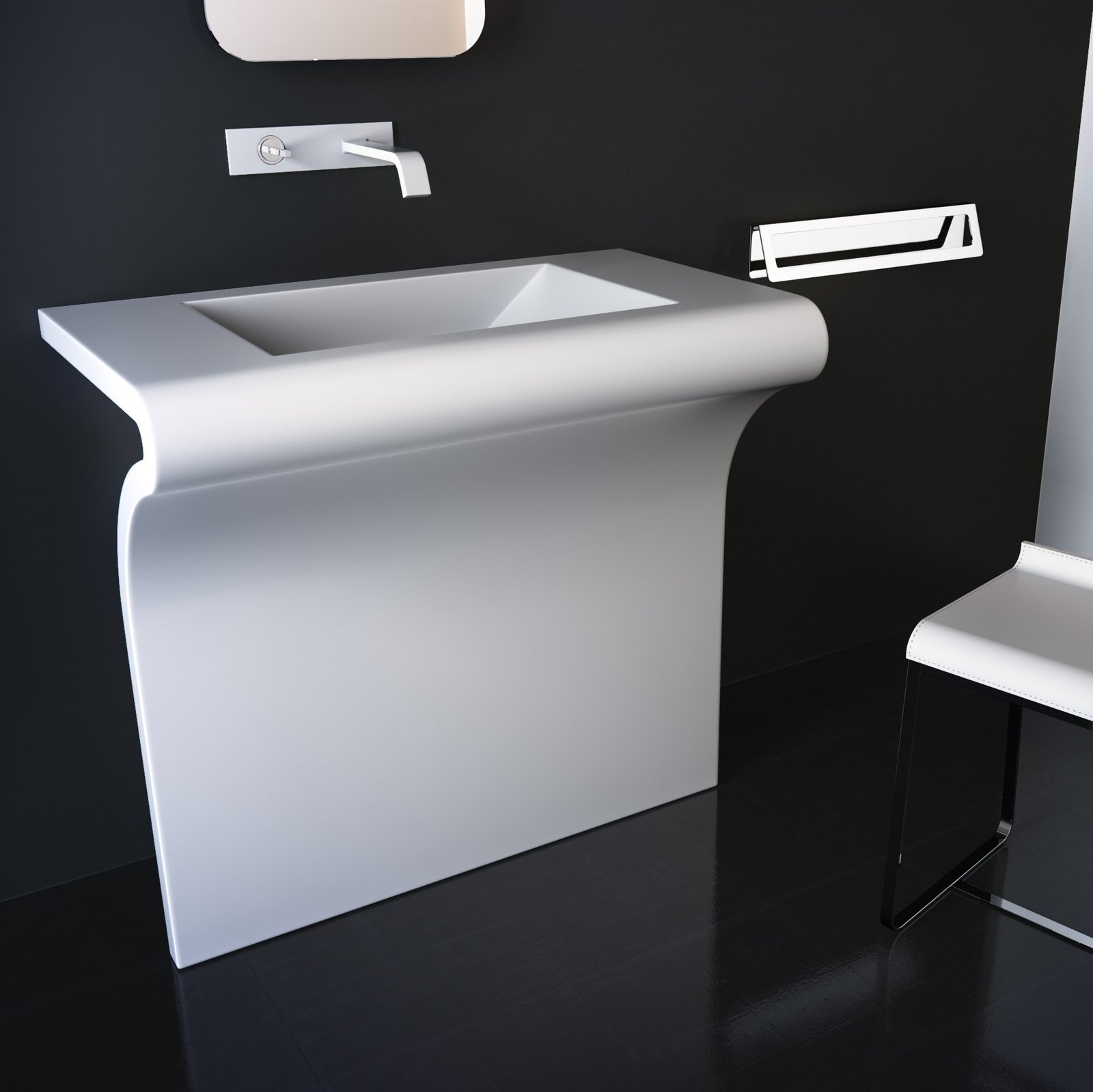 Durable and stylish stainless steel console with a curved front, integrated sink, and finish options