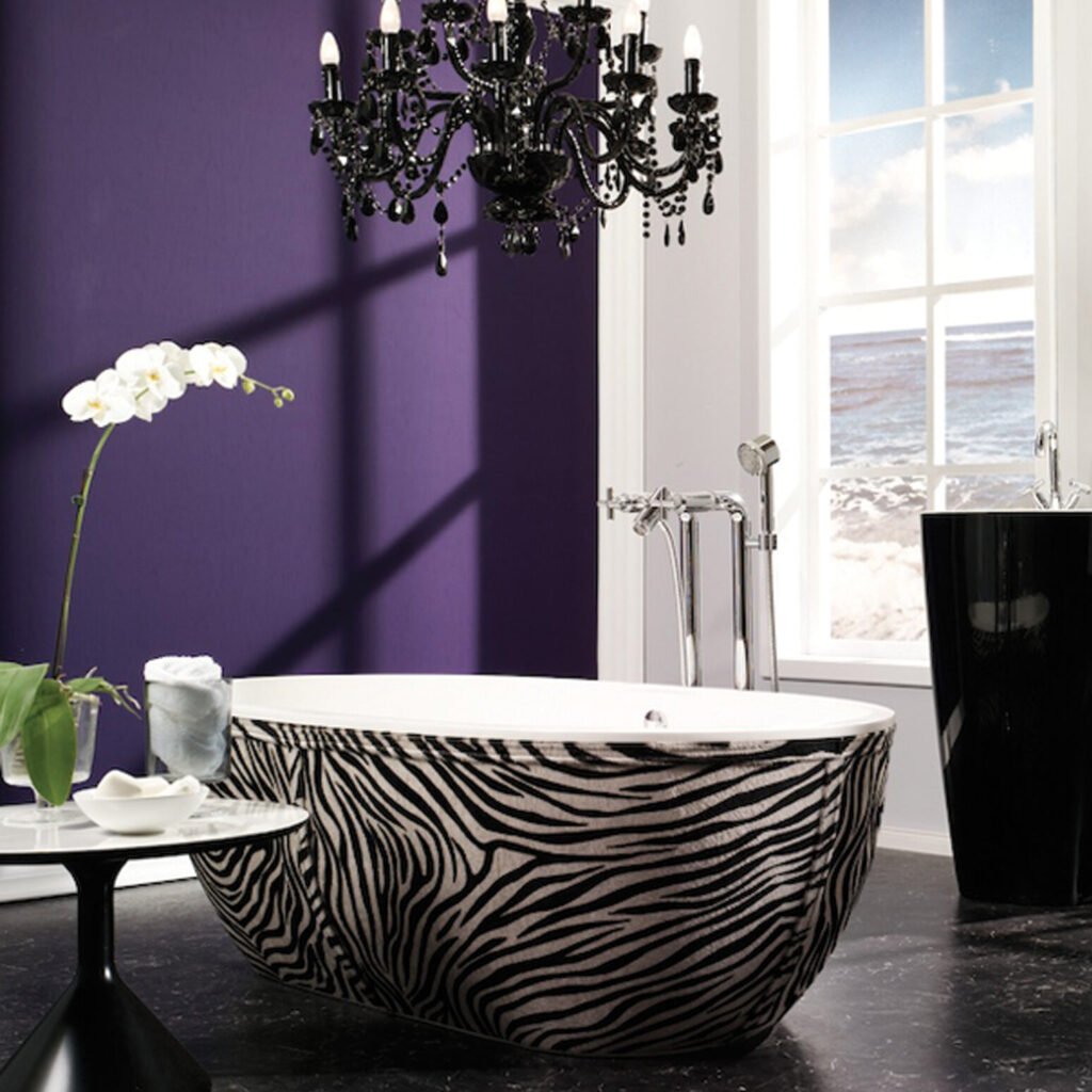 STONE1 Freestanding Bathtub featuring a zebra skin pattern for a unique bathroom look