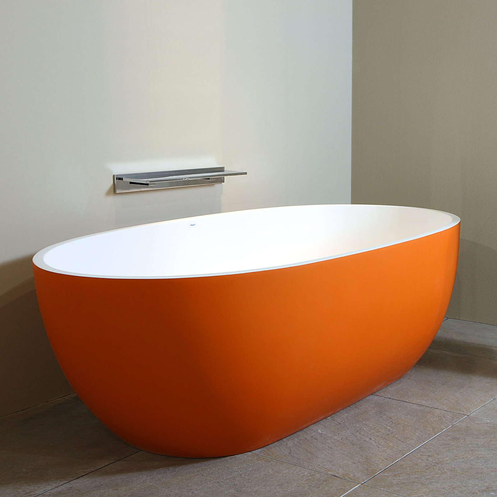 STONE1 Freestanding Bathtub by AquaDesign in matte white with orange accent