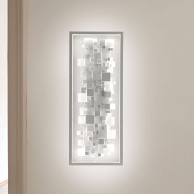 Sleek Atlantis LED light fixture by CINIER, featuring steel and stone craftsmanship with white lacquer frames