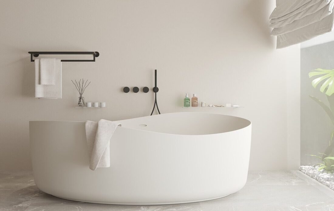 Matte white Harmony Freestanding Bathtub with overflow protection