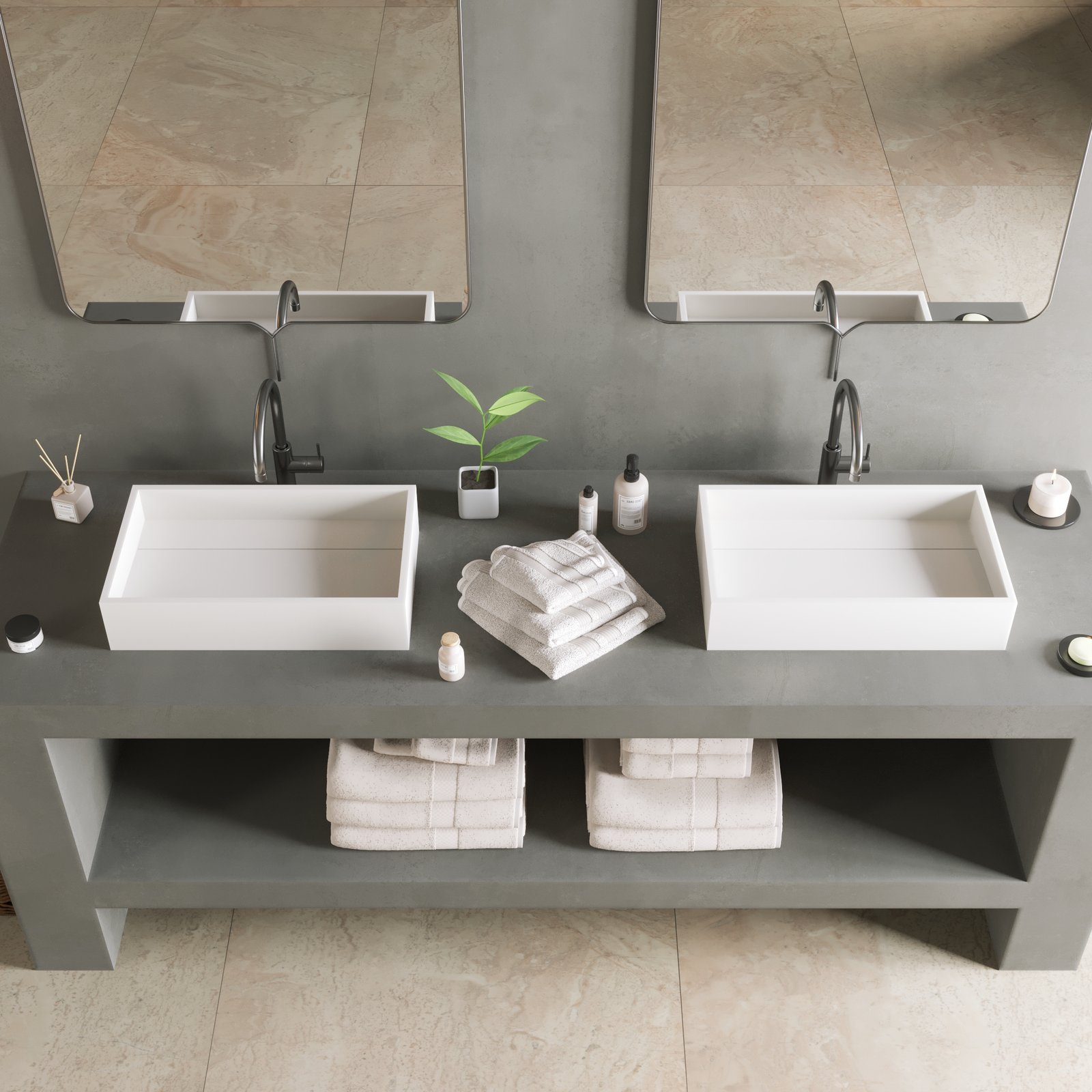 PURE Counter Vessel featuring clean lines and solid surface material