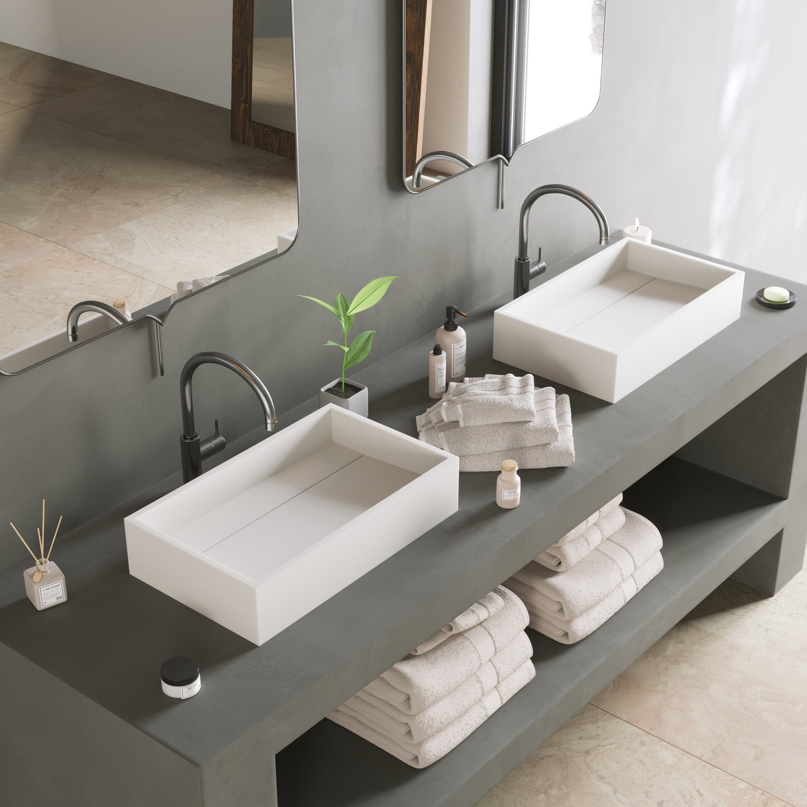 PURE Counter Vessel with matte white finish and matching drain cover