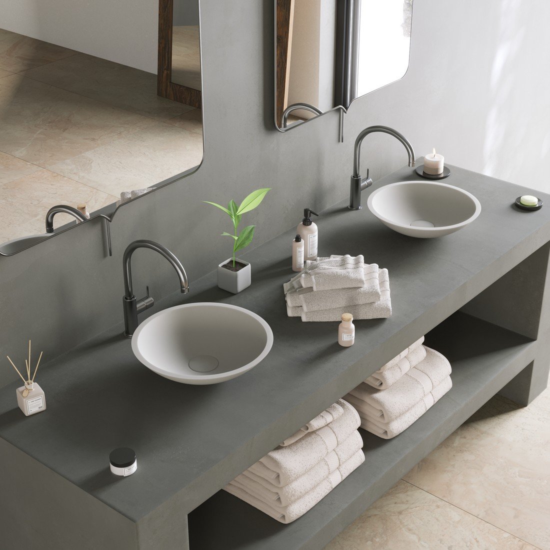 Matte white FOX Counter Vessel by Ideavit, featuring a minimalist solid surface construction and seamless top drain