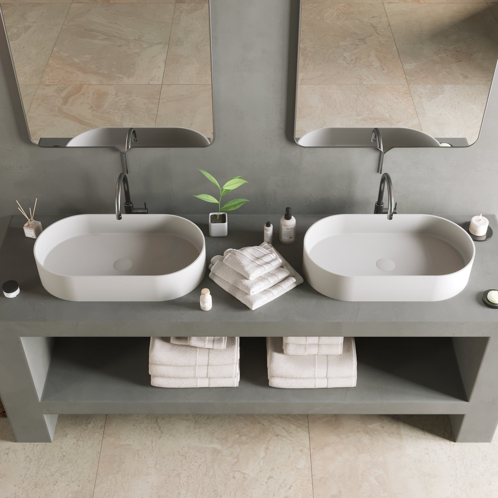 THIN Elongated Counter Vessel crafted from premium Solid Surface material