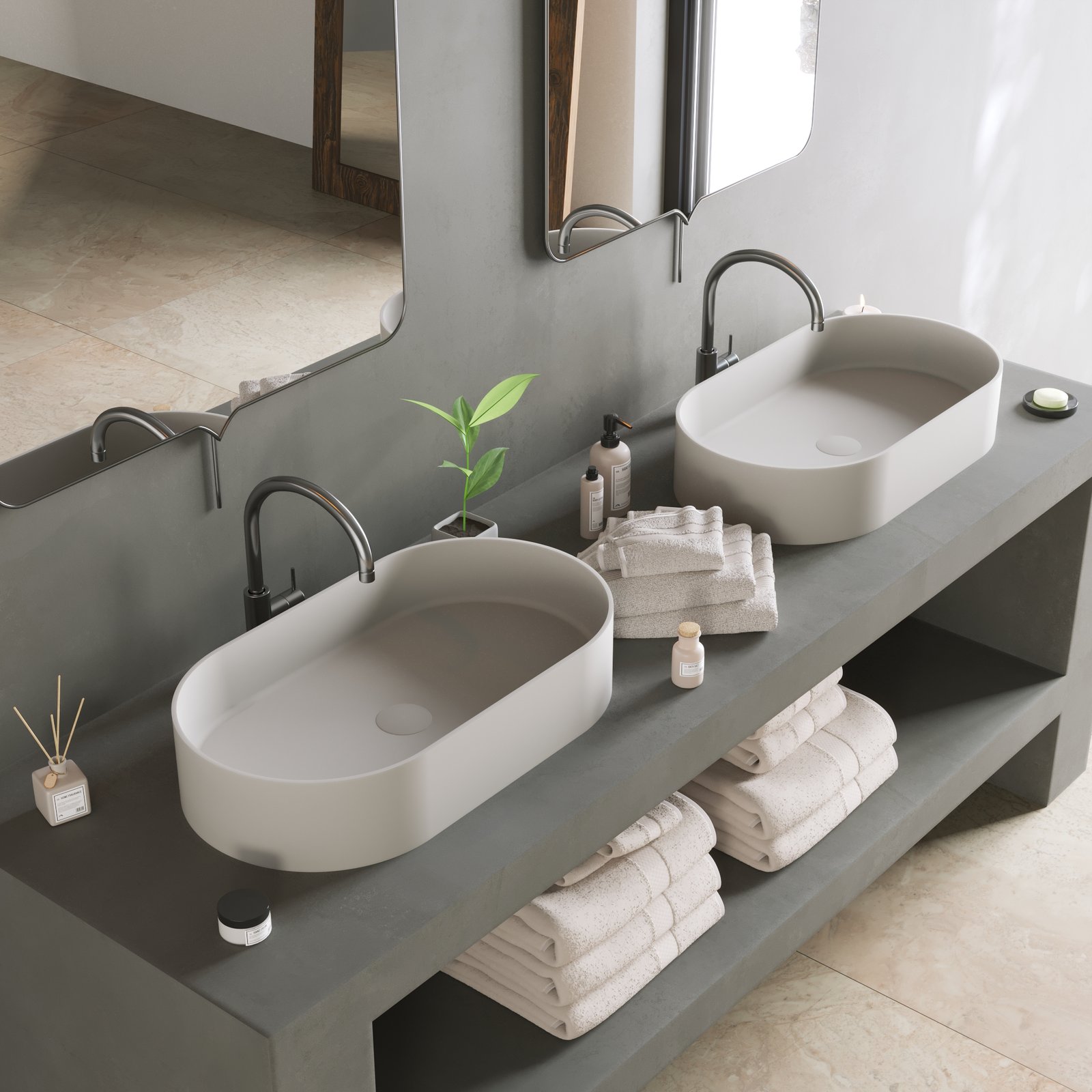 THIN Elongated Counter Vessel with sleek matte white finish